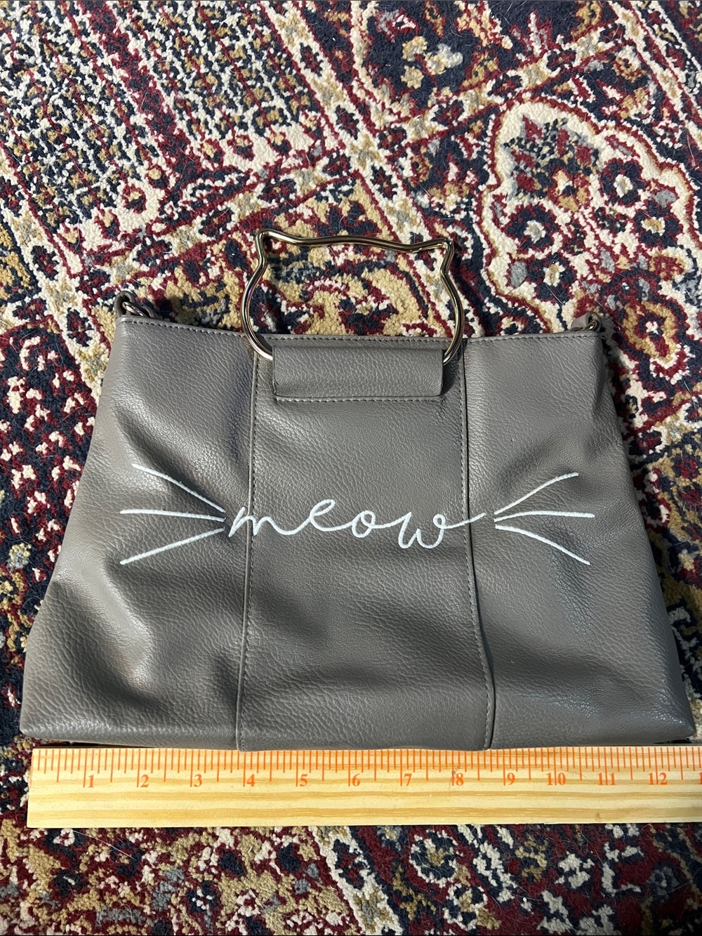 Meow Gray Faux Leather Women's Top-Handle Bag